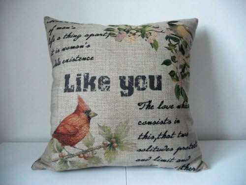Cotton Linen Square Decorative Throw Pillow Case Cushion Cover Bird Flower Like You 18 "X18 "