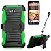 Phonelicious Hybrid Armor Dual Layer Rhino Kickstand Belt Holster Clip with LCD Screen Protector and Pen Stylus for Zte Maven / Overture 2 - GREEN EXTREME