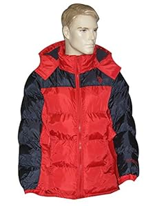 U.S. Polo Assn. Men's Classic Short Puffer Colorblock Jacket with Pony Logo, Engine Red, Large