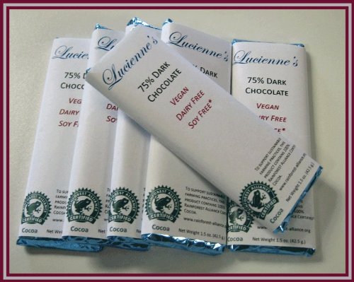 Lucienne's 75% Dark Chocolate Bar. Soy Free. Handmade using All Natural Ingredients and the Finest Quality Ecuadorian Chocolate. 1.5 oz.