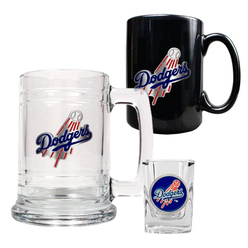MLB Los Angeles Dodgers 15-Ounce Tankard, 15-Ounce Ceramic Mug & 2-Ounce Shot Glass Set - Primary Logo