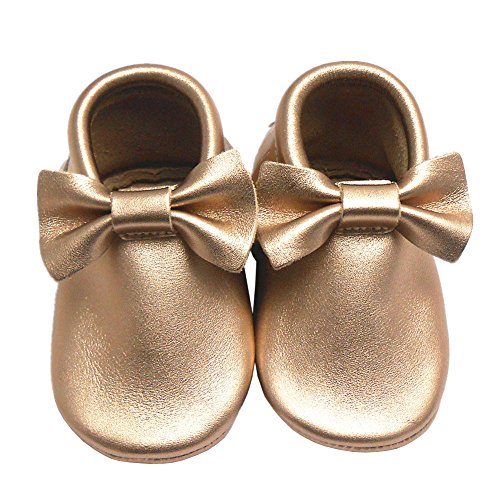 Sayoyo Baby Gold Bow Tassels Soft Sole Leather Infant Toddler Prewalker Shoes