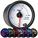 GlowShift White 7 Color Adjustable Fuel Level Gauge - White Dial - Clear Lens - for Gas & Diesel Vehicles - 2-1/16