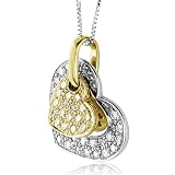 14k Two Tone Gold White and Yellow Diamond Heart Pendant Necklace (HI, SI-I, 0.55 carat)