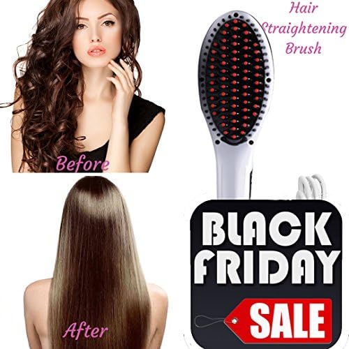 BlackFriday Hair Straightener Brush with No Static Detangling Hair Brush excellence and Digital Ceramic Hair Straightener technology, Hair Straightening Brush for Short Hair or Long Hair (WHITE)