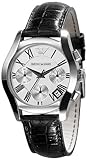 Emporio Armani Quartz, Silver Dial with Black Embossed Leather Band - Women's Watch AR0670