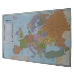 Politische Europakarte auf Kork-Pinnwand, deutsch: Europakarte zum Pinnen, Ma�stab 1:10.350.000 Mio., mit 12 Pinnf�hnchen mit silberfarbenen Holzrahmen