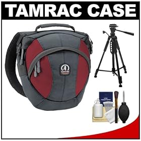 Tamrac 5767 Velocity 7x Pro Photo Sling Digital SLR Camera Bag (Gray/Burgundy) with Tripod Kit for Canon EOS 7D, 5D Mark II III, 60D, Rebel T3, T3i, Nikon D3100, D3200, D5100, D7000, D800, A35, A55, A57, A65, A77