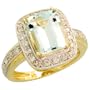 14k Gold Rectangular Stone Ring, w/ 0.33 Carat Brilliant Cut Diamonds & 2.70 Carats Emerald Cut (9x7mm) Aquamarine Stone, 9/16 in. (15mm) wide, size 6