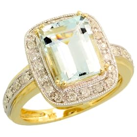 14k Gold Rectangular Stone Ring, w  0.33 Carat Brilliant Cut Diamonds and 2.70... by Gabriella Gold