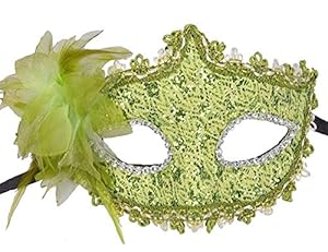 Coxeer® Lace with Rhinestone Liles Venetian Masquerade Halloween Costume Mask (Green)