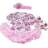 (ハニーブロッサム) HONEY BLOSSOM 可愛い ベビー コスチューム 【 ヘアバンド + 花柄 チュチュ ロンパース + シューズ 3点 セット 】 赤ちゃん 百日祝い 初節句 メモリアル 