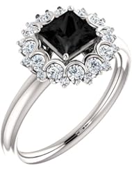 18K White Gold Princess Cut Black and White Diamond Flower Inspired Ring -- LIFETIME WARRANTY