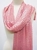 IMAGE OF Sequin Beaded Silk Chiffon Scarf Stole Shawl Wrap Scarf Pink Small
