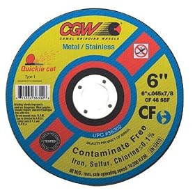CGW ABRASIVES 45017 QUICKIE CUT CONTAMINATE FREE CUT-OFF WHEEL 6x0.45x7 8(PACK OF 25) by