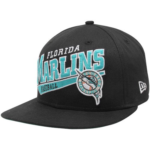 New Era Florida Marlins Black Skew Script Snapback Adjustable Hat