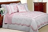[Daisy Field] 100% Cotton 3PC Floral Vermicelli-Quilted Embroidered Patchwo ....