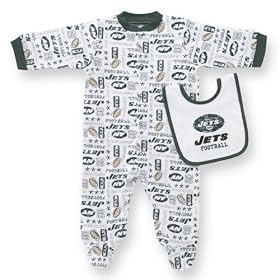 Gerber Snap Front Sleep N Play and Matching Solid Bib with Team Logo, Jets