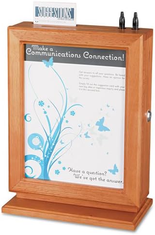 Safco Customizable Wood Suggestion Box 10-1/2 X 13 X 5-3/4 Cherry With Glass Panel Office