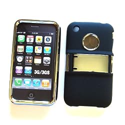 Apple iPhone 3G & 3GS Silver & Black Rubberized Protector Case with Built-in Kickstand and Porthole Window