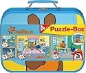 Schmidt Spiele 55597 - Die Maus, Puzzle-Box 2 x 26, 2 x 48 Teile im Metallkoffer