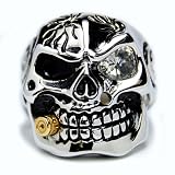 Casted Stainless Steel Skull Ring with Cubic Zirconia & Bullet