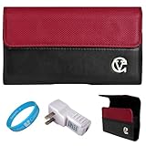 Red & Black Portola Leather Carrying Holster with Fixed Belt-Clip and Magne ....