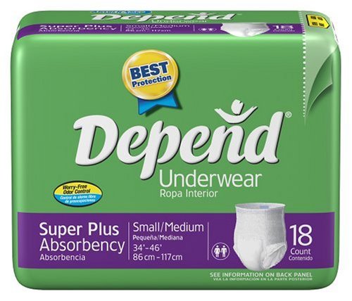 Depend Super Absorbent Underwear, Small-medium, 18-Count Packages (Pack of 4)