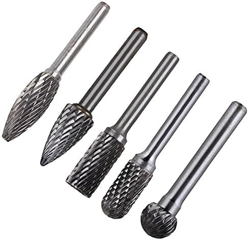 CNBTR 6x12mm Silver Carbide A C D G Type Tree Shap Burr Rotary Grinding Bits Milling Cutter Carving Polishing Drill Tool Pack of 5