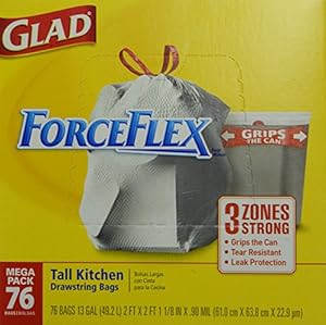 Glad ForceFlex Tall Kitchen Drawstring Trash Bags, 76 Count