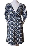 Poppy Garden Overlapping Circles Geo Shapes Matte Jersey Empire Waist Dress Blue