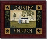 Country Church Folk Art Primitive Sign Decor Framed