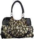 Golden Royal Fleur-de-lis Printed Designer Inspired Convertible Hobo Satchel Tote Bag Purse Handbag w/Quad Handles
