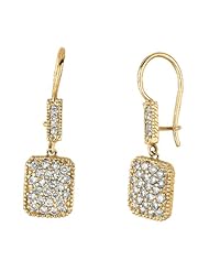 1 Carat Diamond Rectangular Cluster Drop Earrings 14K Yellow Gold