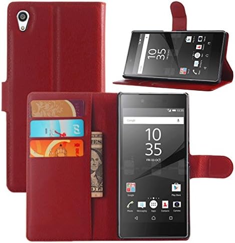 Sony xperia Z5 Case - Flip Pu Leather Wallet Case Holder Cover with Stand / Card Slots for Sony xperia Z5 (Wallet-Red)
