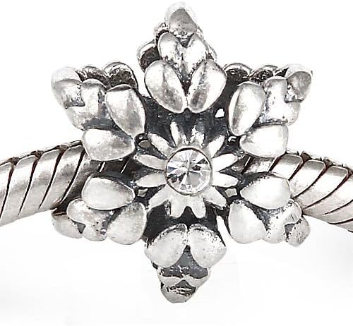 Soul Beads Christmas Snowflake with Clear CZ Stone 925 Sterling Silver Charm Bead Fits Pandora European Charms Bracelet