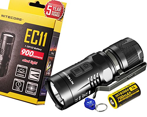 Nitecore EC11 900 Lumens Brightest Mini Cree XM-L2 U2 LED Flashlight with Nitecore Rechargeable IMR 18350 battery and a Lumen Tactical Keychain Light
