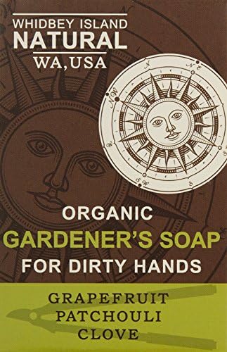 Whidbey Island Natural Organic Gardener's Soap Bar - Patchouli, Grapefruit, Clove 4.2 oz. A workhorse formulated to cleanse, soothe and soften work-ravaged hands. Gently exfoliates. Spicy, earthy fragrance. Handmade in the Pacific Northwest, USA