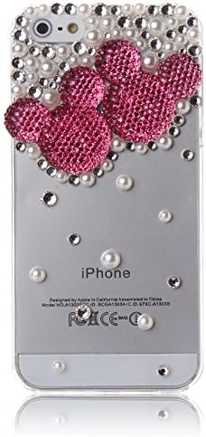 iPhone 6 Case FiveLimit(TM) Luxury 3D Bling Pearl Hot Pink Mouse Design Diamond Case Cover For Apple iPhone 6 [4.7] (Package includes: 1 X Screen Protector) (Hot Pink)