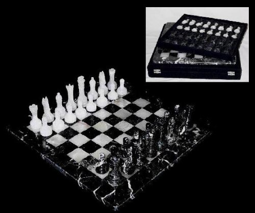 51njT7ewdhL White Onyx & Marble Chess Set w/ Case   Large, 16