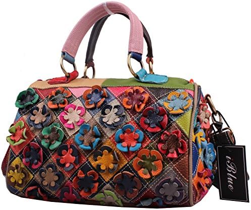 Blueblue Sky Women's Genuine Leather Multi-colored Flower Top Handle Handbag Shoulder Bags #493