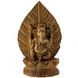 Hand Carved Leaf Wood Ganesha Statue - FREE shipping