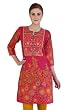 Meena Bindra Women's Indian Kurta Tunic with Whimsical Yolk Print