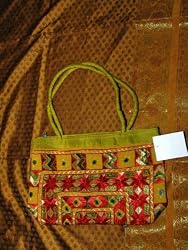 Womens Purse Orange Peel Banjara Mirrors Sari Handbag