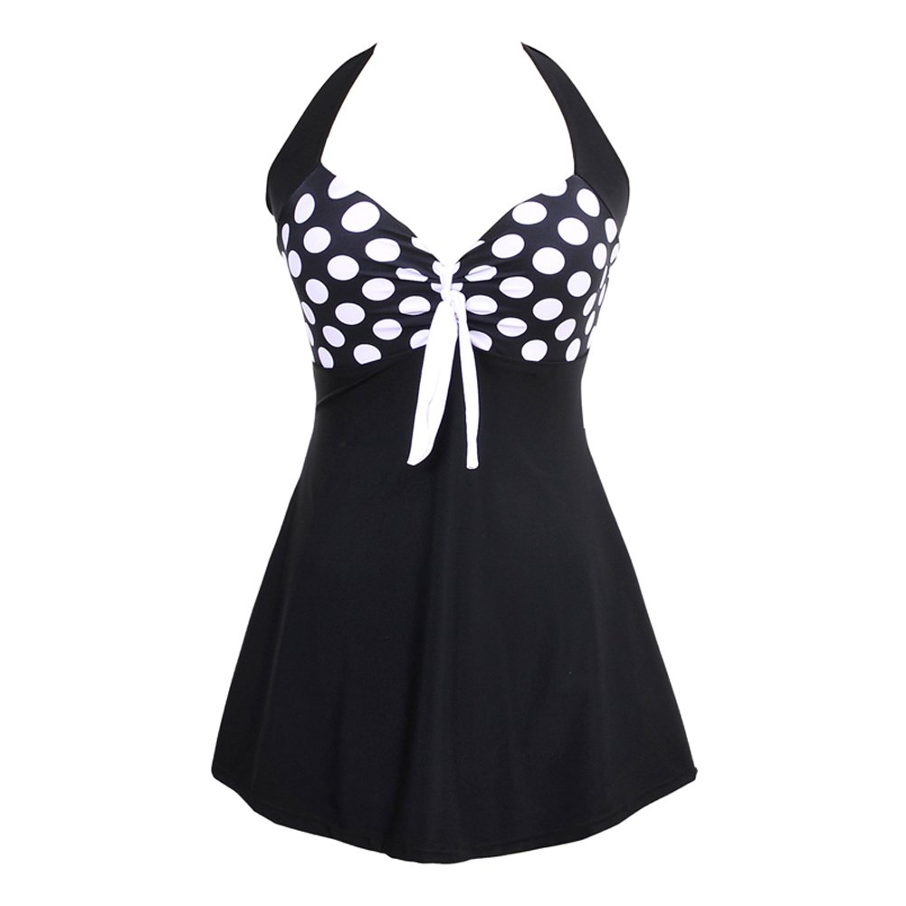 JOYMODE Women's Vintage Sailor Halter Neck Swimsuit 1 Piece Skirtini Tankini (FBA)