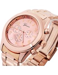 Geneva Platinum 9245 Womens Decorative Chronograph Style Link Watch - Rose Gold