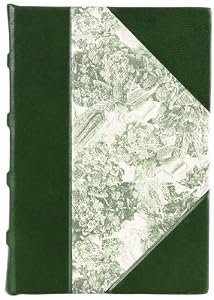 Green Toile Journal, Antiqued Genuine Leather Double Thick Spine and Corners with Toile De Jouy Paper on Cover, Lined, 5x7"