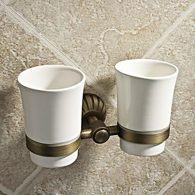 Simple Round Style Antique Brass Double Tumbler Toothbrush Holder