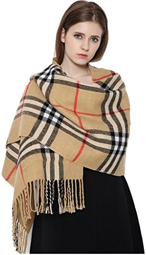 Melldci Women's Imitation Cashmere Warm Tick checked Scarf &amp; Large Shawl Camel