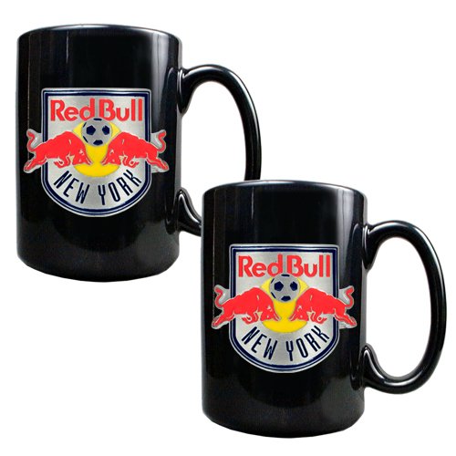 New York Red Bulls MLS 2pc Black Ceramic Mug Set - Primary Team Logo
